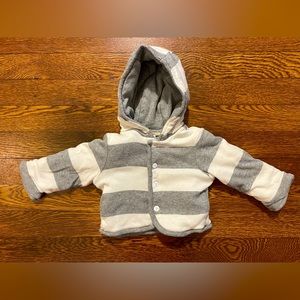 Burt’s Bees Baby Striped Gray & White Organic Cotton Reversible Hoodie 0-3 Month